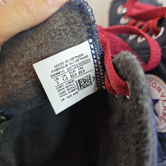 Converse All Star High Top Youth 2 Blue Quilted Zip Lace - Picture 5 of 6